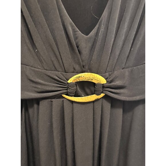 👗 2/$30Black Plunging Neckline Cocktail Dress Gold Buckle Accent & Pockets sz L - Picture 2 of 8